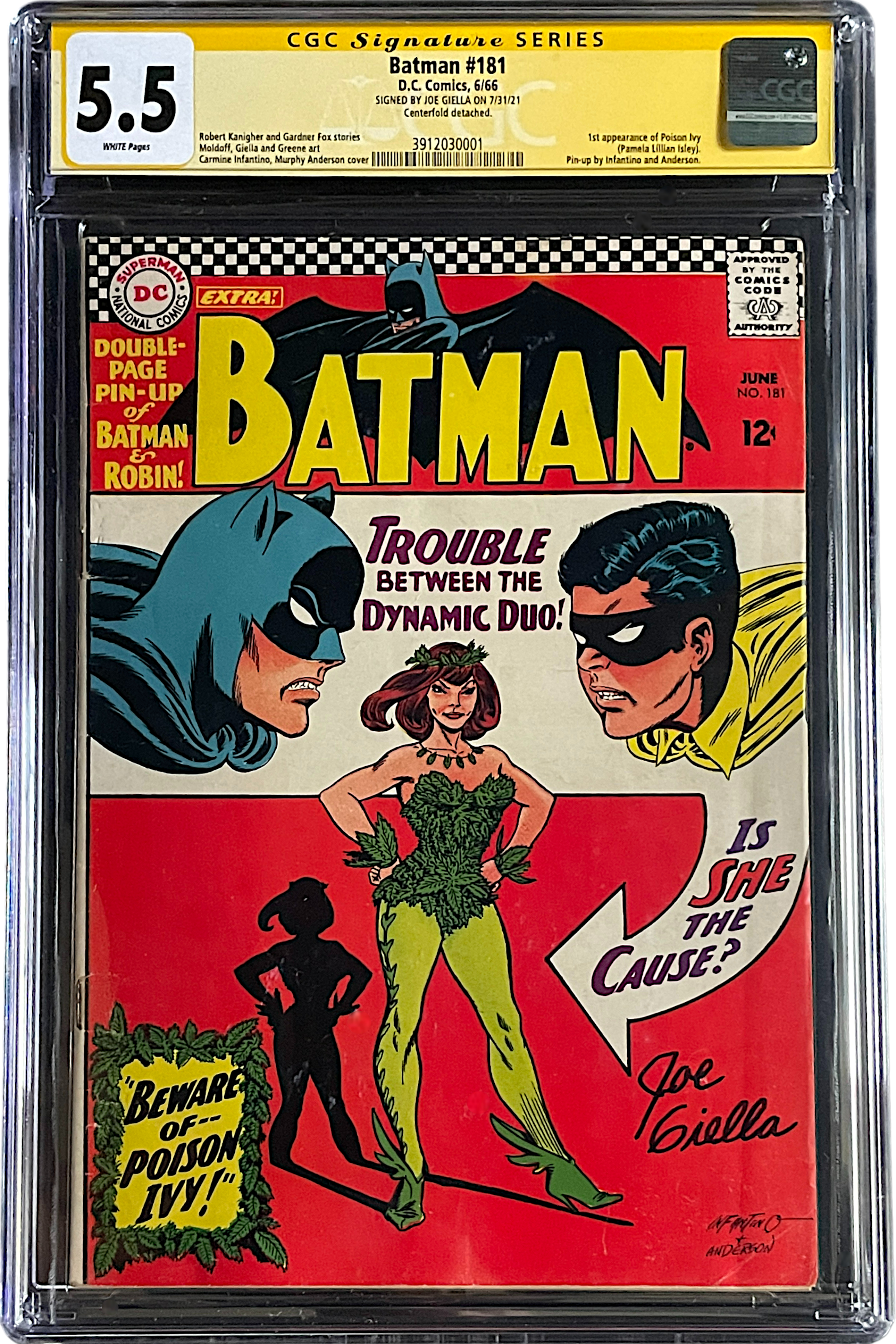 Batman 181 CGC SS 5.5 WH Signed Joe Giella 1966 1st Appearance Poison Ivy