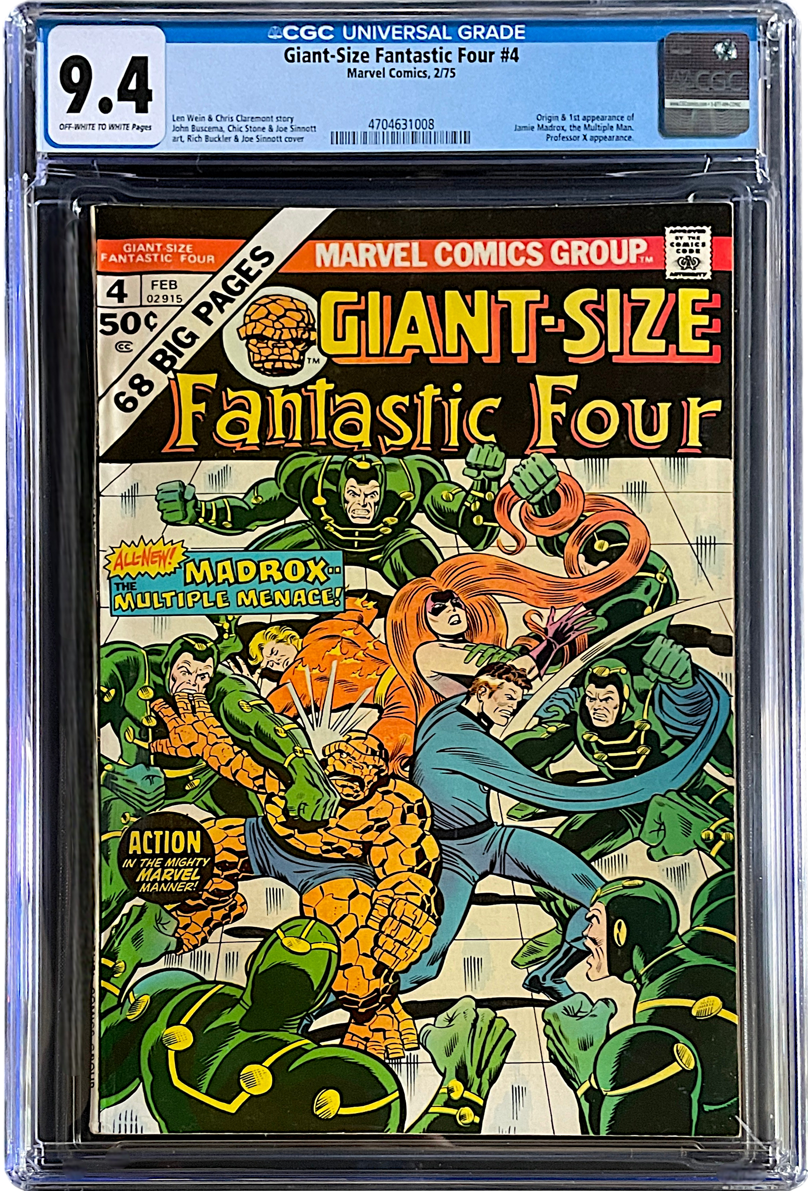 Giant Size Fantastic Four 4 CGC 9.4 WH