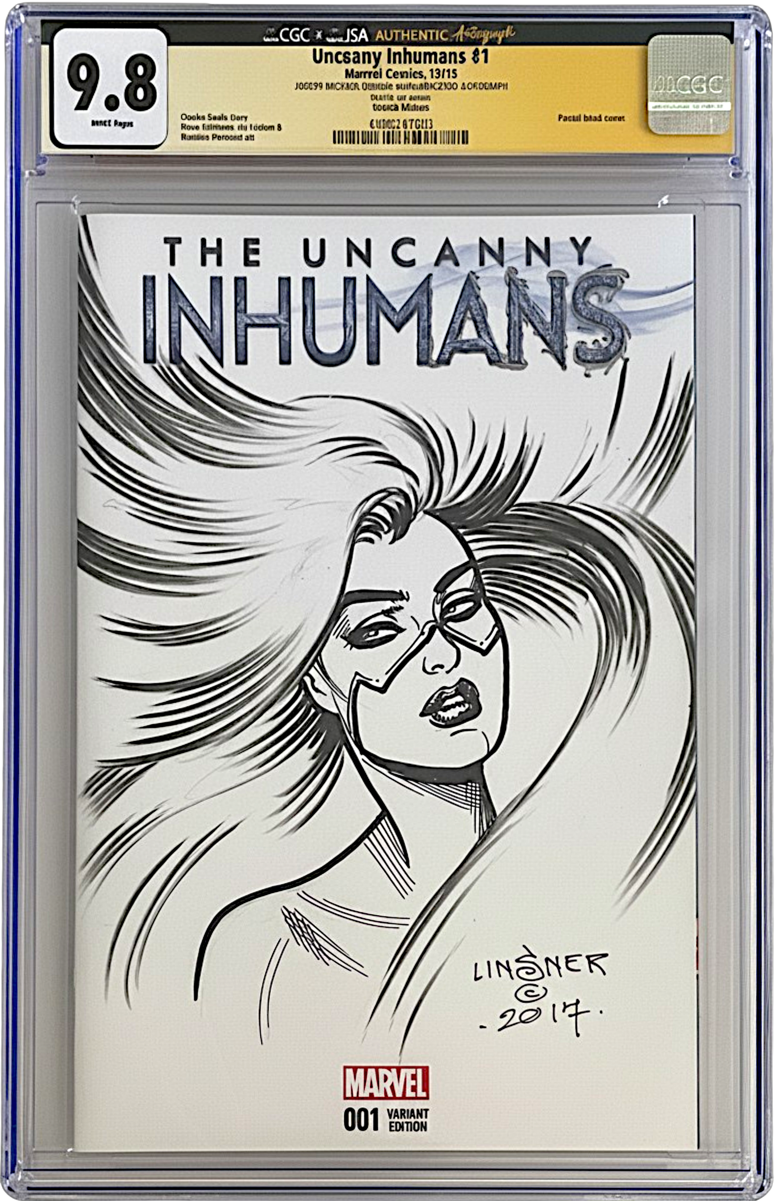 Uncanny Inhumans 1 Blank Cover CGC JSA 9.8 WH Sketch by Joseph Michael Linsner