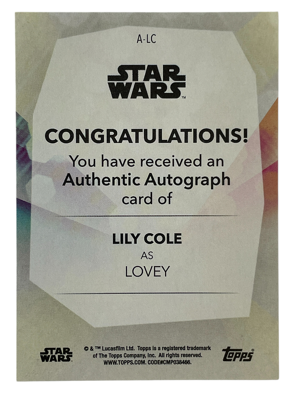 Thumbnail: Star Wars Signature Series Lily Cole Authentic Autograph Card