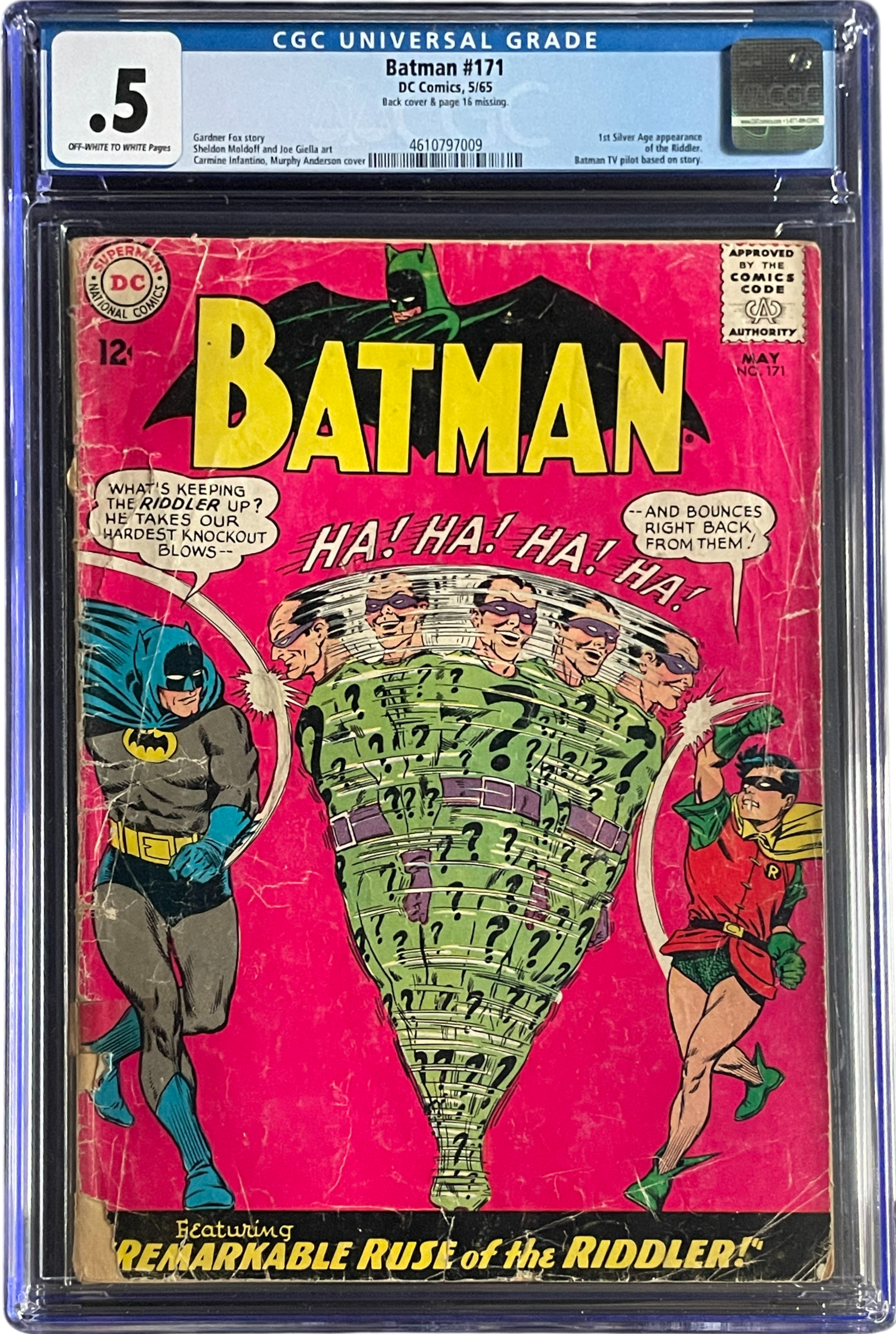 Batman 171 CGC .5 OW/WH No Back Cover Page 16 Missing 1965