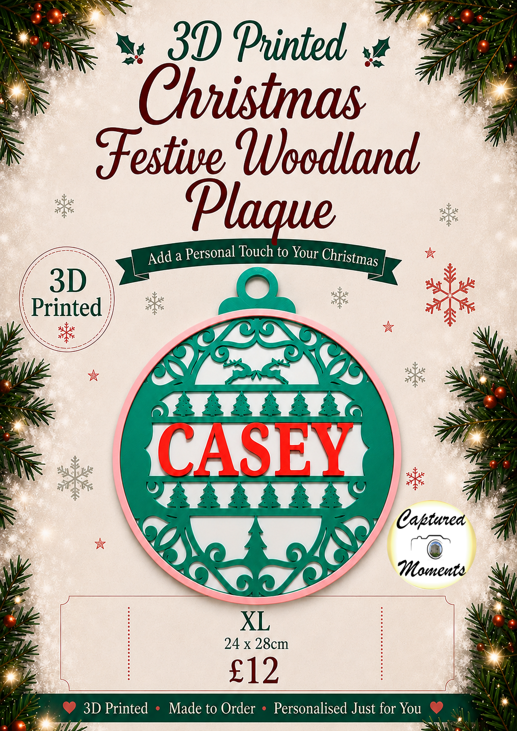 3D Printed Christmas Festive Woodland Plaque