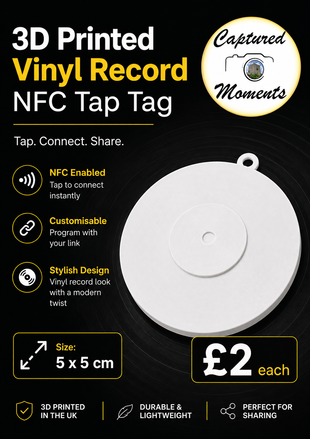 3D Printed Vinyl Record NFC Tap Tag
