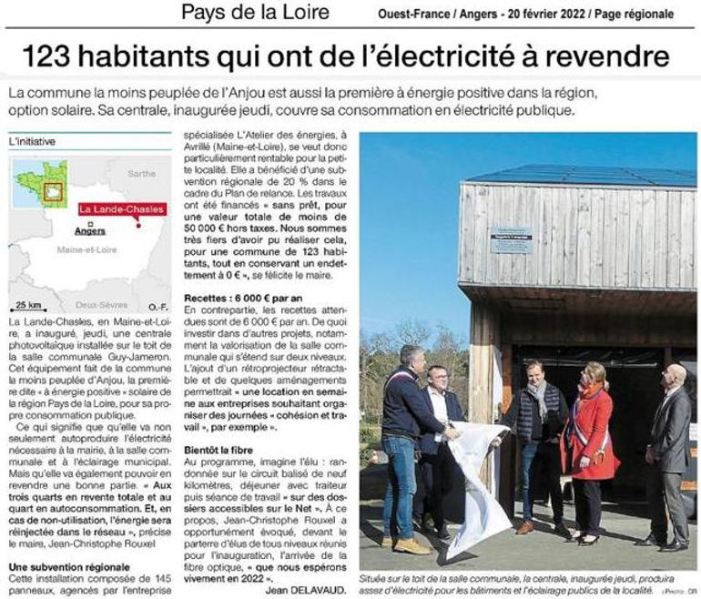 Ouest France - L'Atelier des Energies - La Lande Chasle