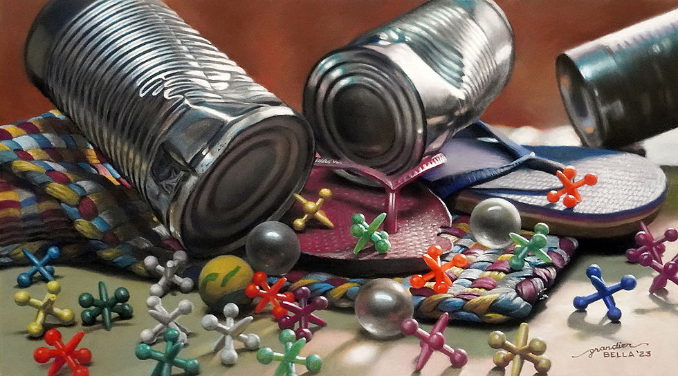 "Juvenile Playthings", pastel on UART 600, 10 x 18 inches, 2023, FINALIST - Still Life, 18th International ARC Salon