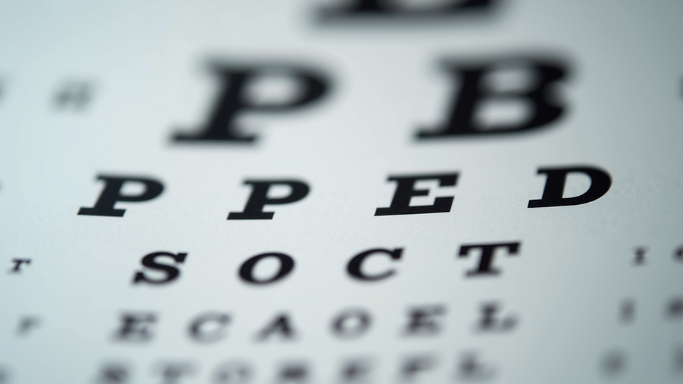 Close-up view of an eye chart with letters of varying sizes