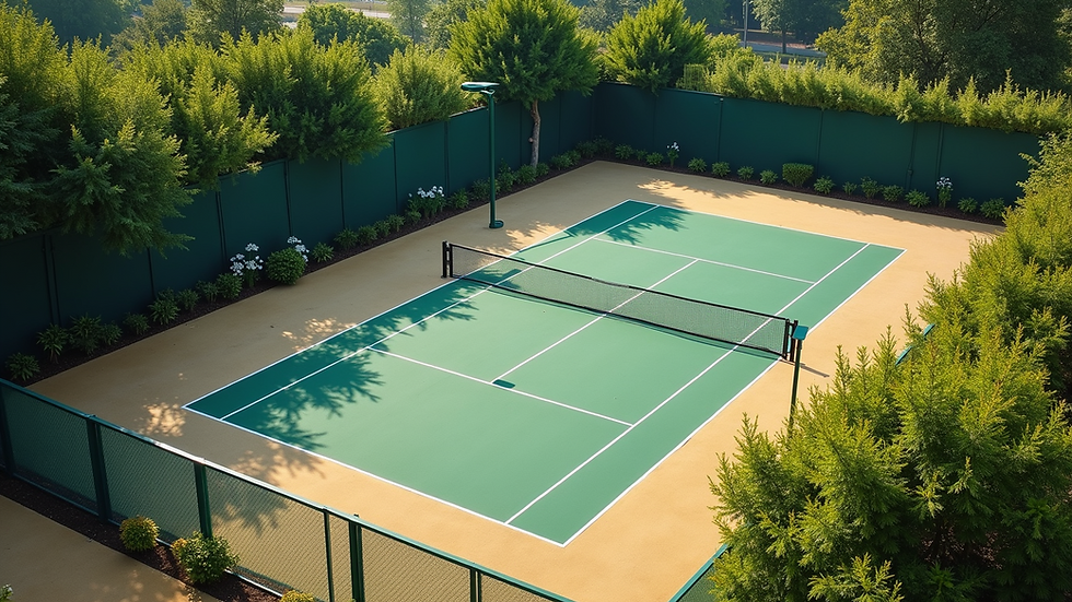 High angle view of a sustainable tennis court made from recycled materials
