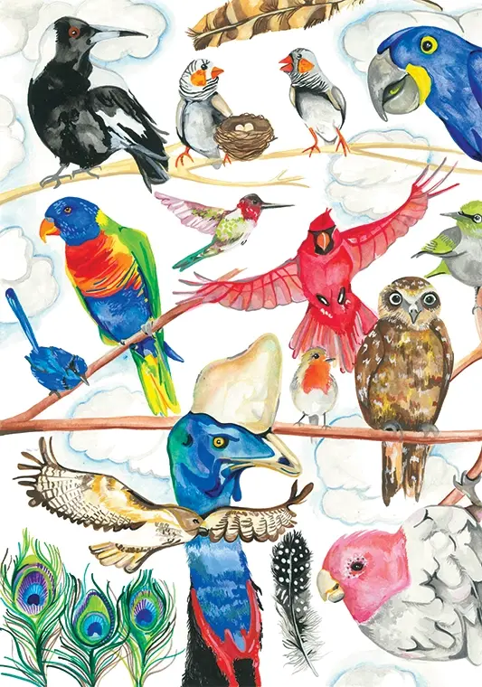 Bird Life Watercolour Fine Art Print