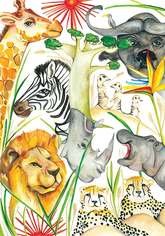African Animal Watercolour Fine Art Print