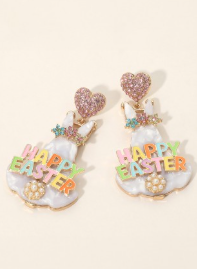 Happy Easter Heart Bunny Drop Earrings