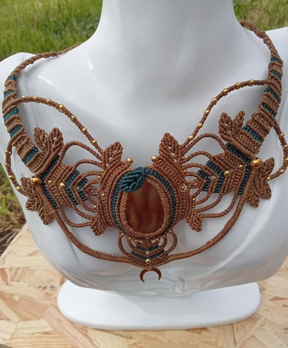 Collier Nature - Aghate sertie - Marron et vert