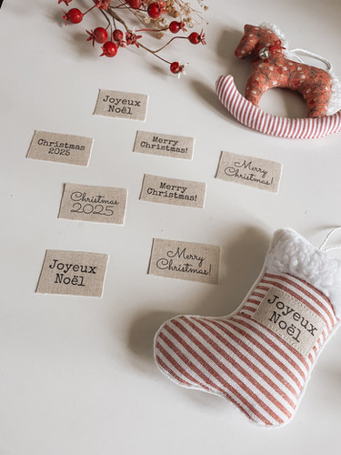 Linen Slogan Labels | Christmas Iron-on Labels | Nicole McRae Designs