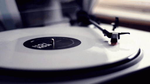 Spinning black and white record