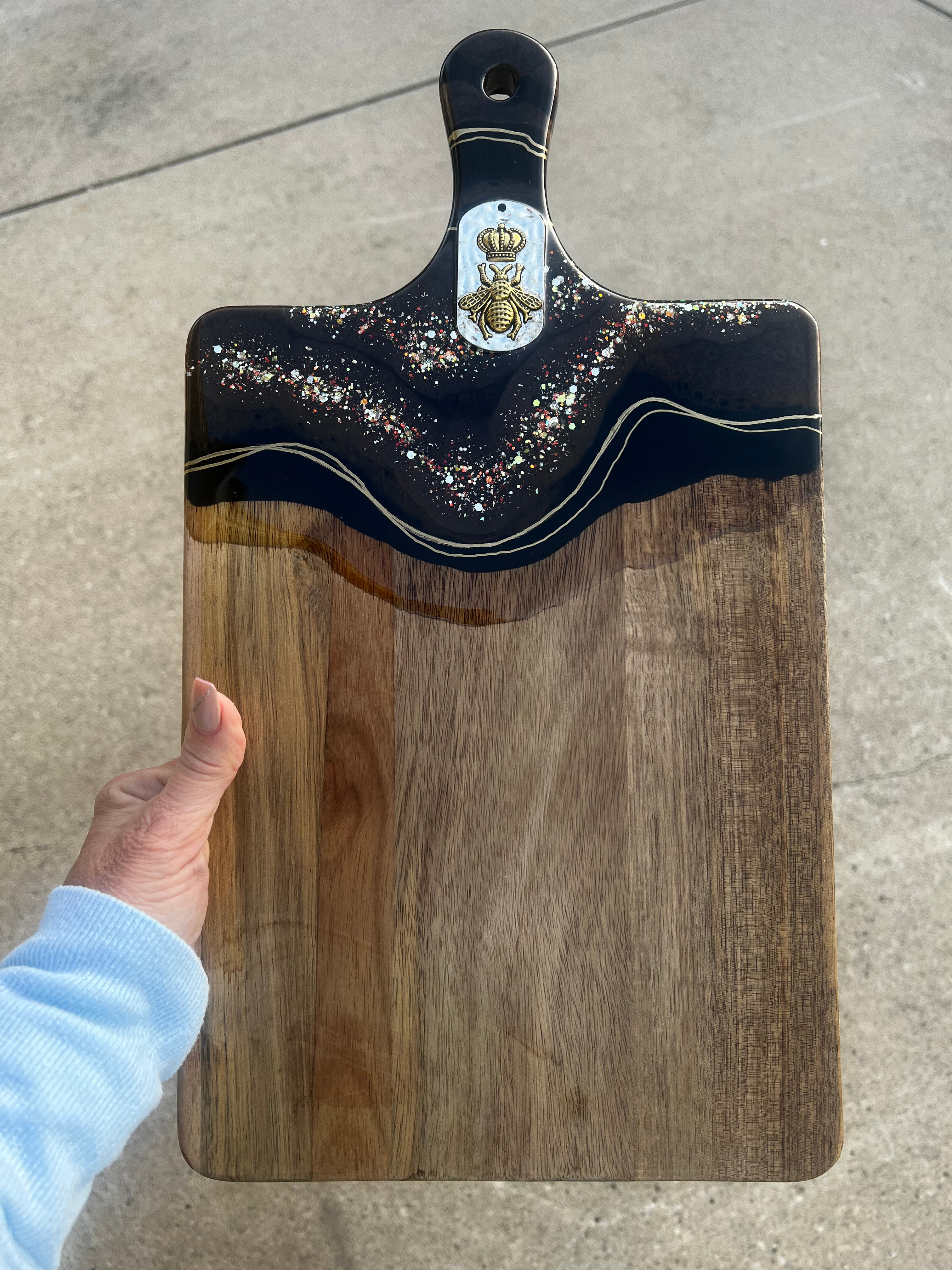 Black and Gold Charcuterie Board with Bumble Bee
