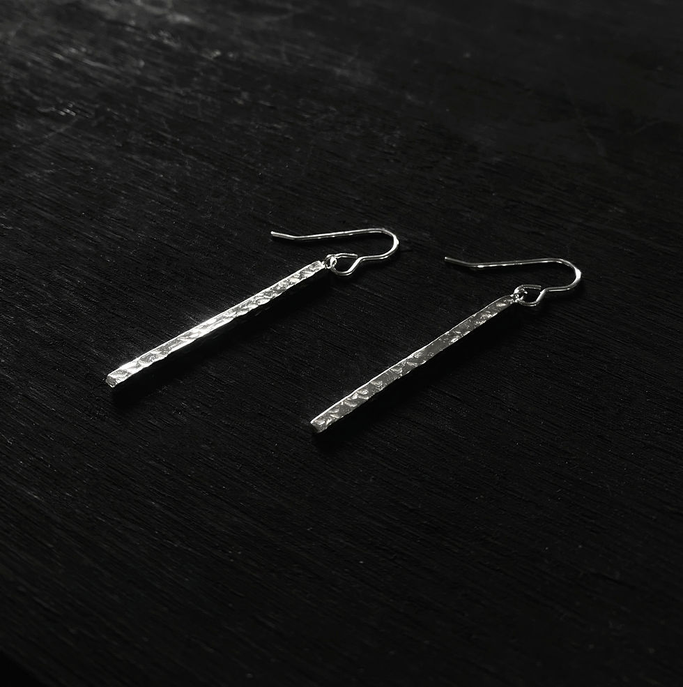 Thumbnail: Medium Silver square bar drop earrings