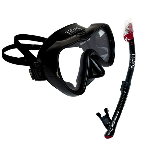 Single Lens Tidal Mask Black Skirt & Tidal Dry Snorkel Set