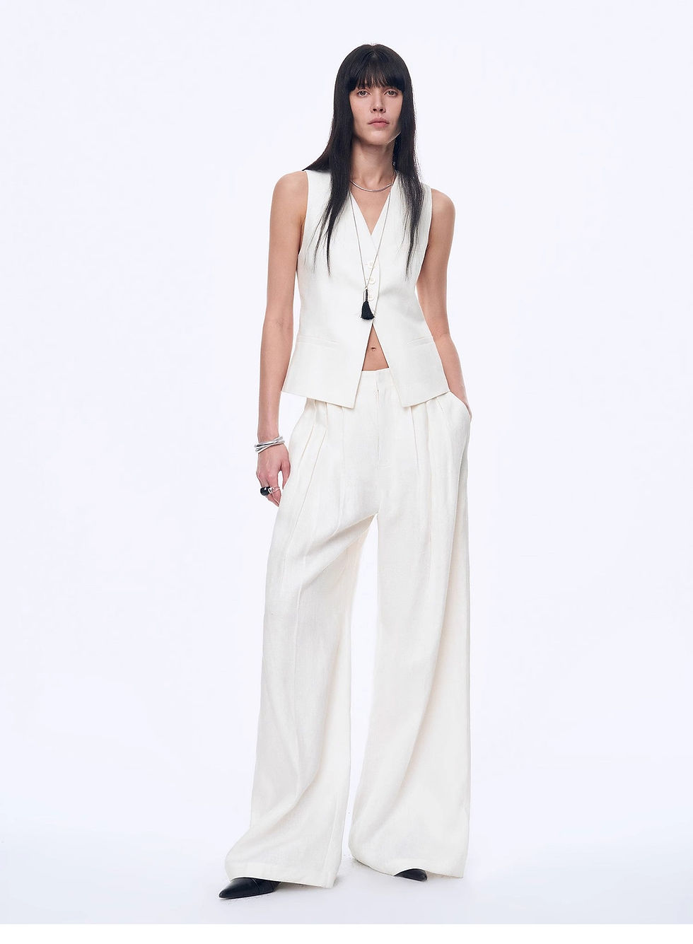 Thumbnail: "Old Money Space" Linen Draped Vest and Straight Trousers Suit