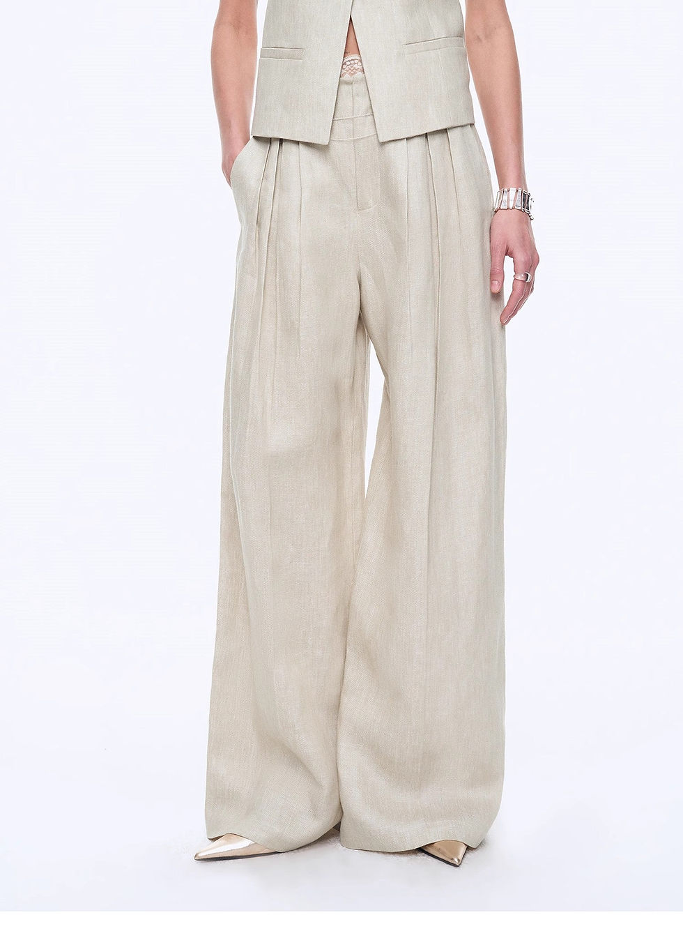 Thumbnail: "Old Money Space" Linen Draped Vest and Straight Trousers Suit