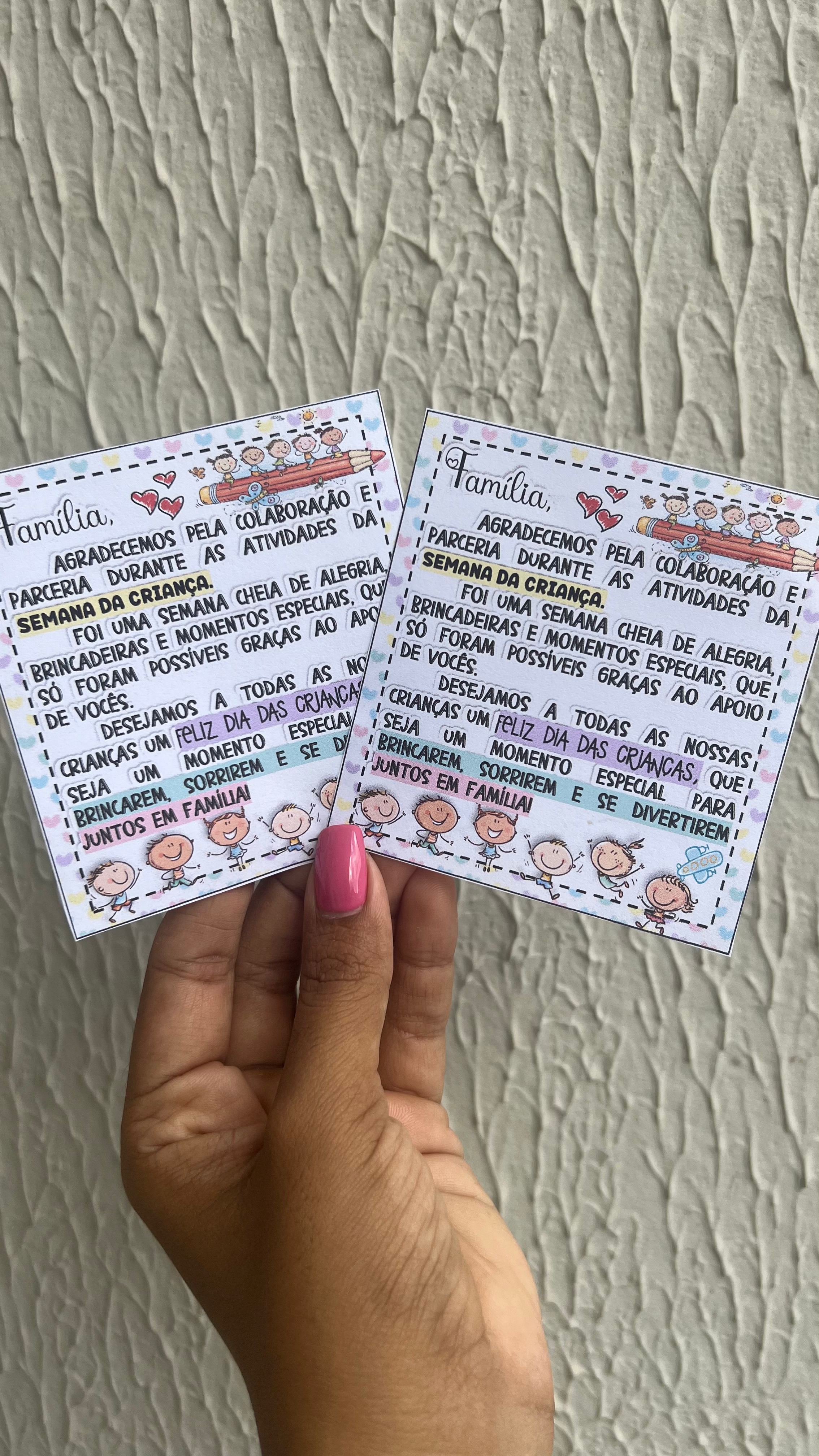 Semana da Criança- Bilhete agradecimento