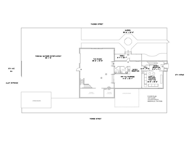 Commercial real estate high-end restaurant, professional services, video production, retail floor plan - 1st floor