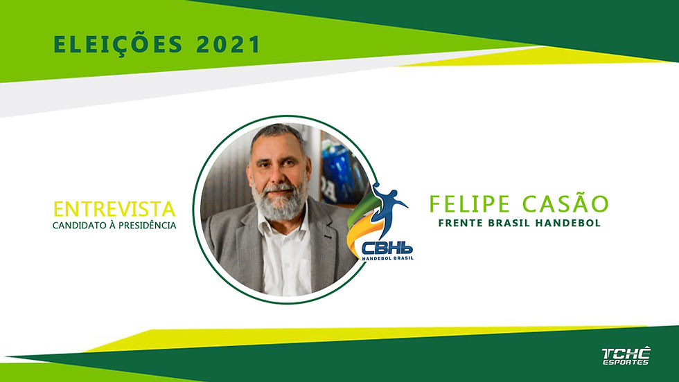 Eleições CBHB 2021 - Felipe Casão - chapa Frente Brasil Handebol / arte Tchê Esportes
