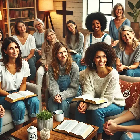 DALL·E 2024-08-28 09.58.37 - A modern and diverse women's Bible study group. The women are
