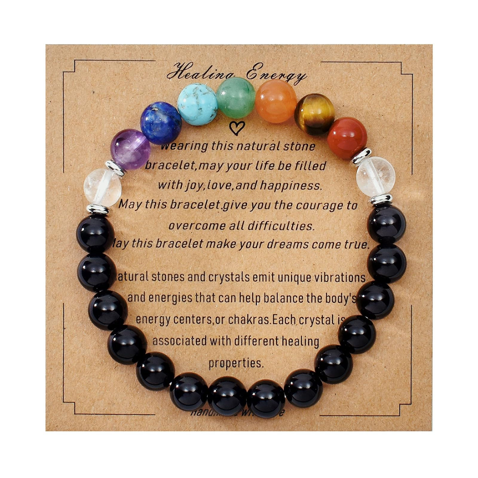 Ayriwoyi 7 Chakra Bracelet For Women Healing Crystal Black Agate Beaded Stone...