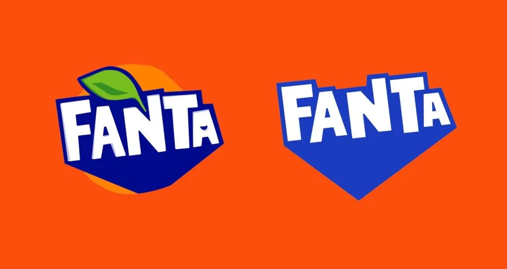Fanta old vs new logo over orange background