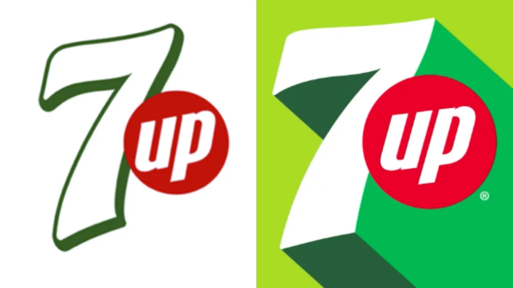 / up seven up logo rebranding. two logos in change comparison
