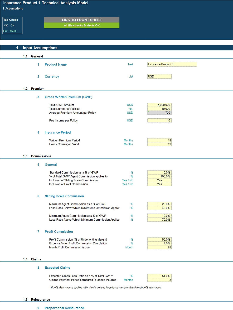 Thumbnail: Insurance underwriting analysis financial model assumptions