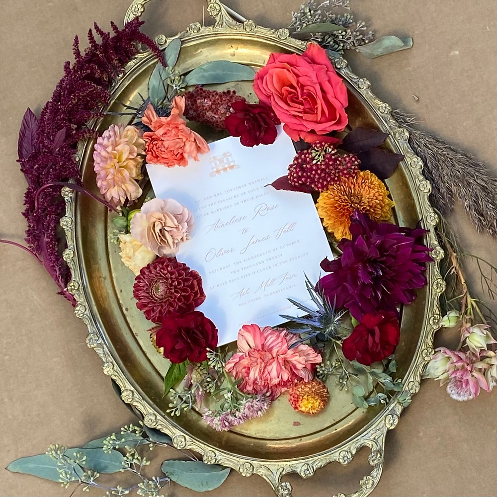 wedding invitation flat lay
