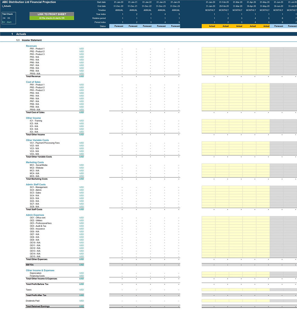 Thumbnail: distribution business financial model actuals