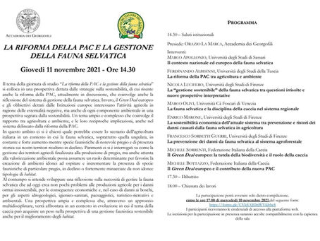 ACCADEMIA DEI GEORGOFILI: CONVEGNO SU "LA RIFORMA DELLA PAC E LA GESTIONE DELLA FAUNA SELVATICA"