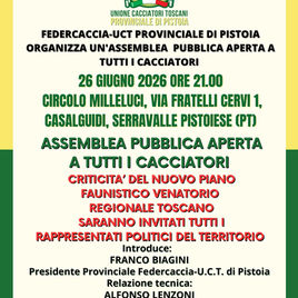 PFVR TOSCANA: ASSEMBLEA PUBBLICA A PISTOIA APERTA A TUTTI I CACCIATORI