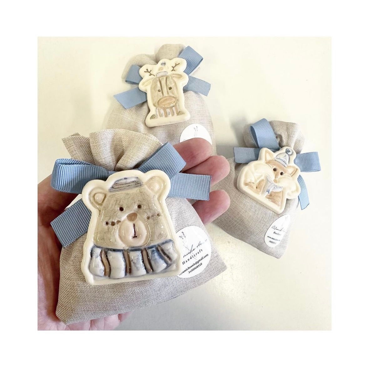 Bomboniera magnete animaletti dell’inverno versione azzurra