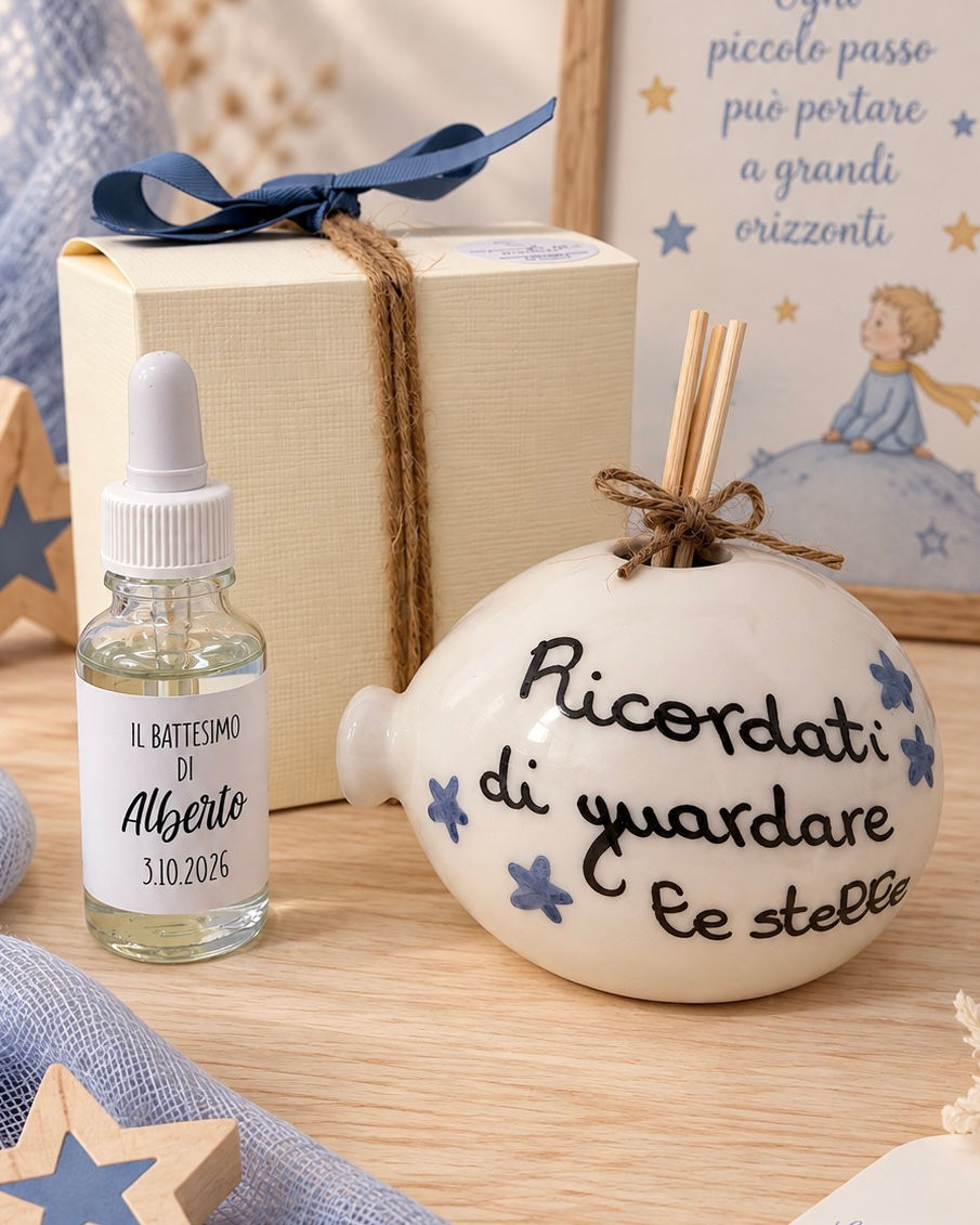 Miniaturbild: Bomboniera palloncino profumatore con frasi piccolo principe e stelline 