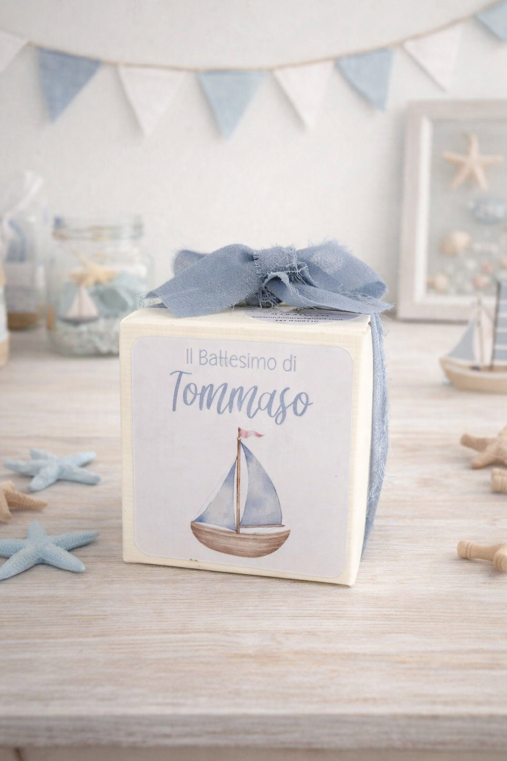 Scatolina con confetti e biglietto barchetta 6x6