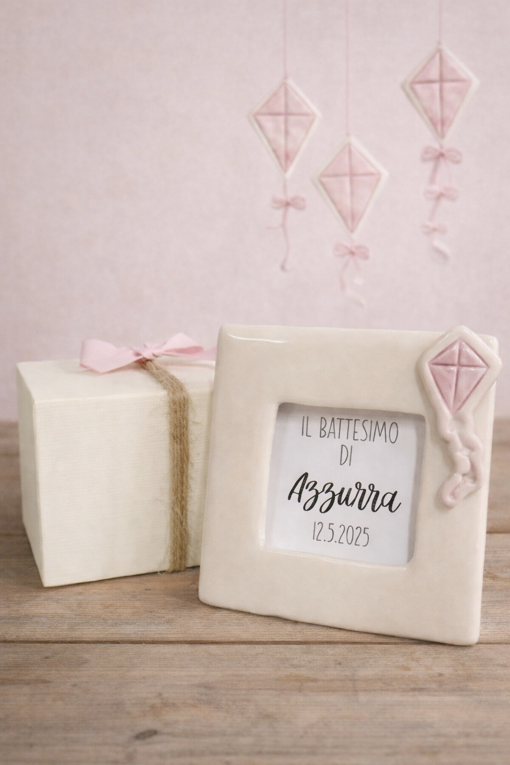 Bomboniera porta foto aquilone rosa 11x11