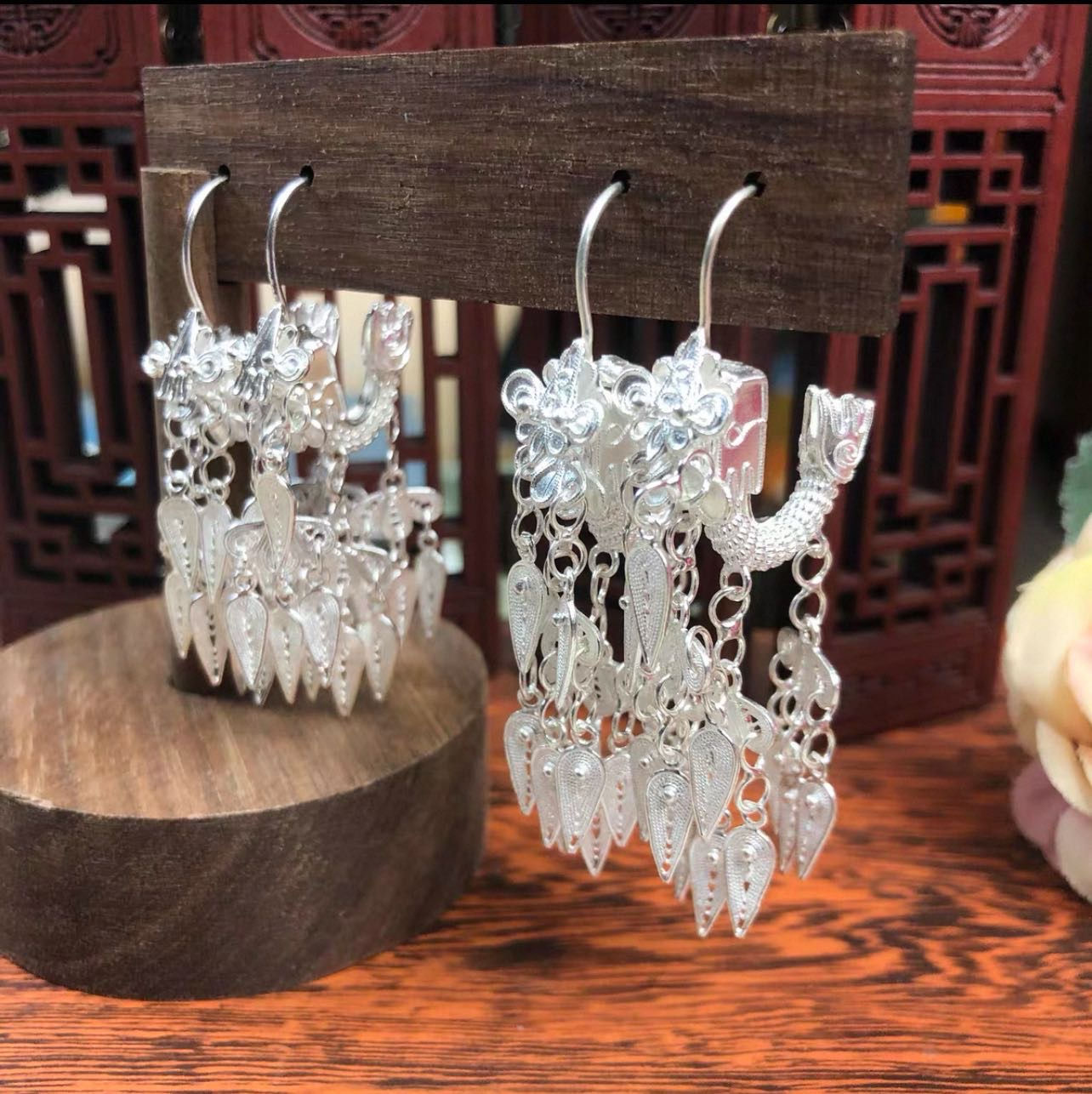 Dragon and Phoenix Feather Tassel Earings