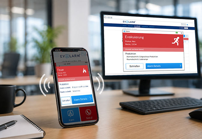 vibrierendes Smartphone und Push-Alarmierung auf dem Desktop