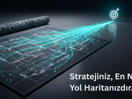 B2B satış stratejisinin eyleme dönüşümünü simgeleyen görsel: Karmaşık bir plandan çıkan parlak veri akışları, net bir hedefe odaklanarak ulaşıyor.