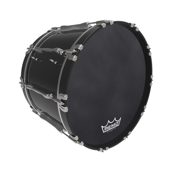 Thumbnail: Remo powermax black suede marching bass drum head on instrument