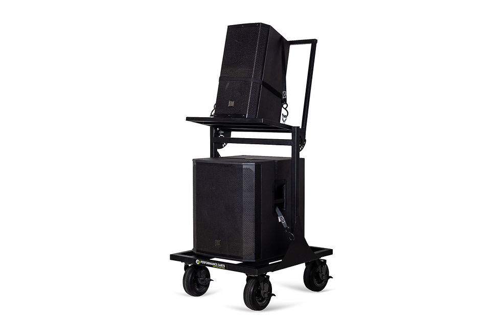 Thumbnail: Performance Carts PCS-220 stacked speaker cart front-right view with mounted loudspeakers
