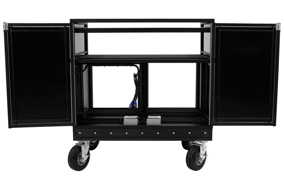 Thumbnail: Pageantry Innovations  MC-20 marching audio mixer cart open rear doors
