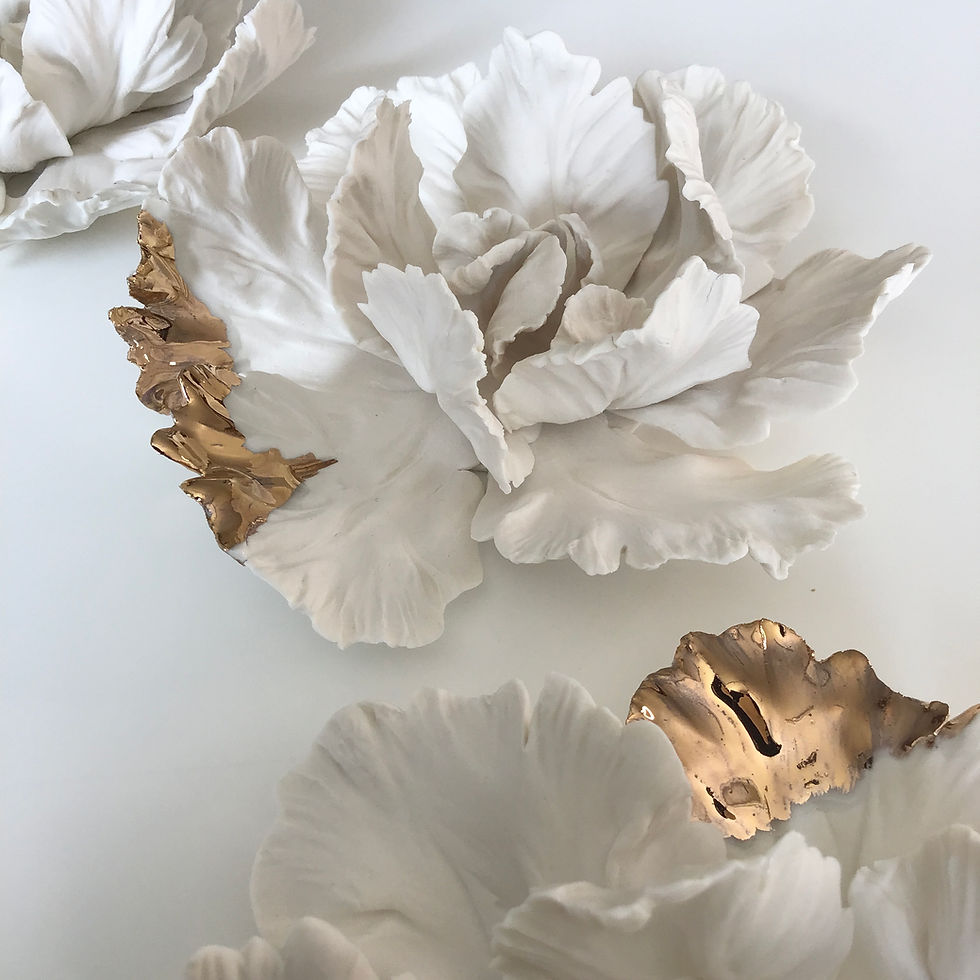 Thumbnail: Large Parrot Tulip - White & Gold  Porcelain Wall and Table Decor