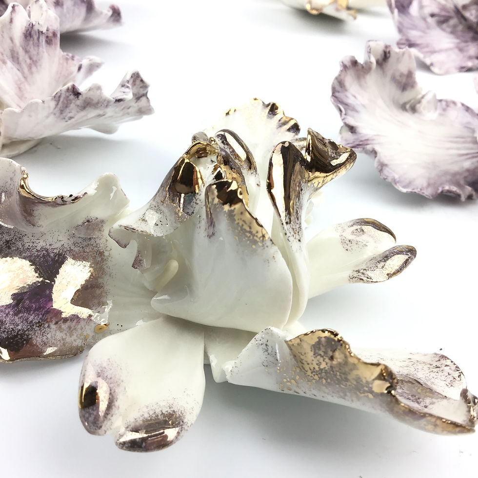 Thumbnail: Iris Flowers Porcelain Wall Décor - Purple and Gold