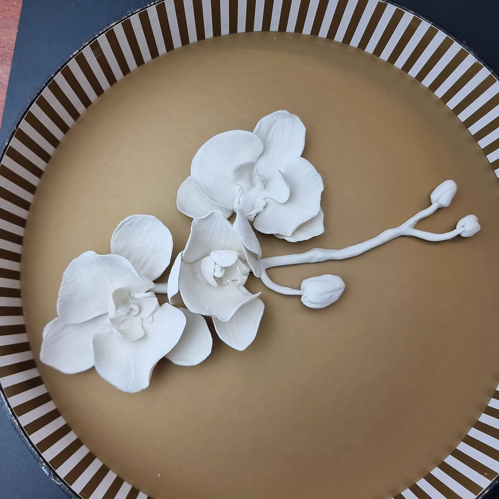 Thumbnail: Set of 3 Natural Porcelain Moth Orchid Blooms with a stem and buds