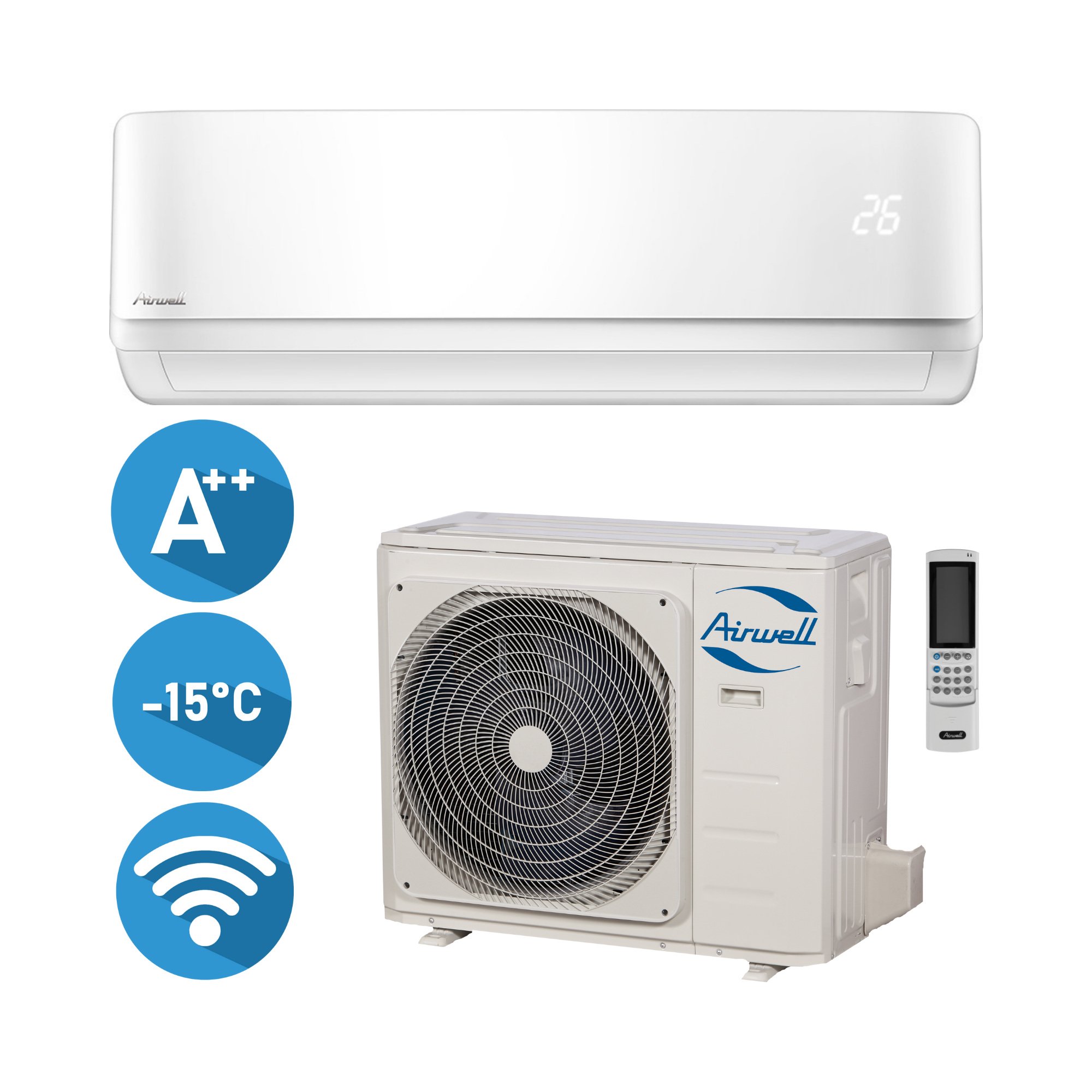Airwell HARMONIA HDMB-025N-09M22/YDAB-025H-09M22 efektyvus šildymas iki -15°C