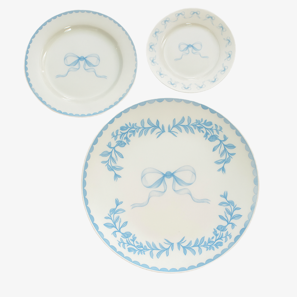 Blue floral dinnerware set for birthday parties and event rentals in Toronto.