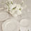 Thumbnail: White embossed dinner plate with ornate rim design for luxury tableware rental